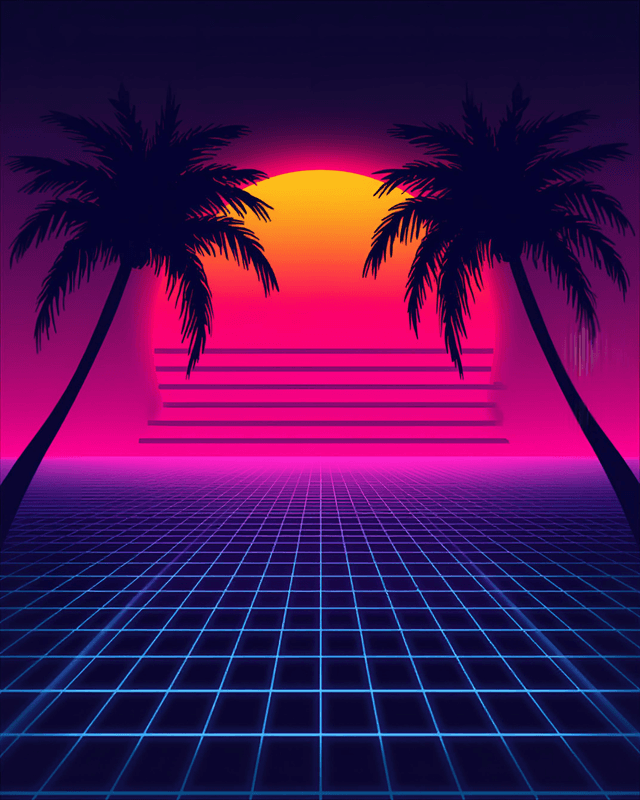 Neon Sunset Palm Trees Print | Retro Synthwave Wall Art (Digital Download)