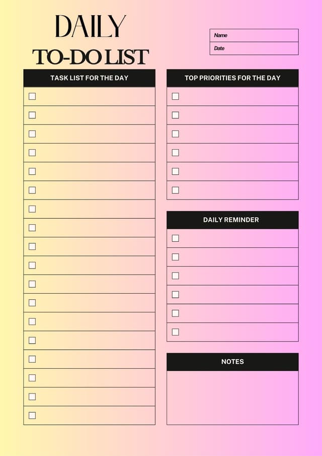 Black and Beige simple lined To - do Planner