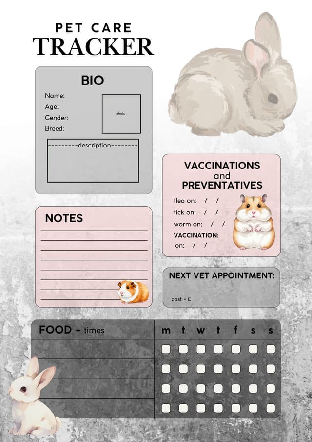 Rabbit/Hamster/Guinea pig Pet Care Tracker