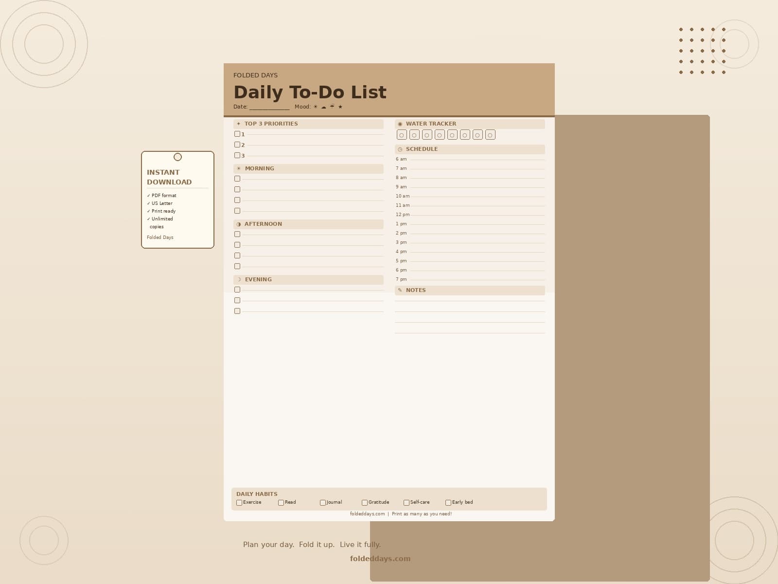 Daily To-Do List Daily To-Do List - Digital product available for instant download from FoldedDays